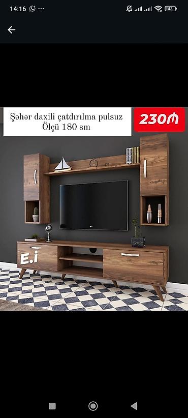 TV altlığı: TV stendi və asma divar modulu dəsti - Ölçü: 180 sm - Material: ağac — 1