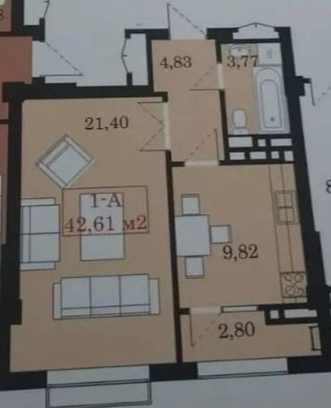 квартиры джале: 1 бөлмө, 43 кв. м, Элитка, 12 кабат, ПСО (өзү оңдоп түзөтүп бүтүү үчүн)