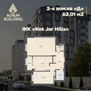 квартира жилой дом: 2 комнаты, 62 м², 3 этаж