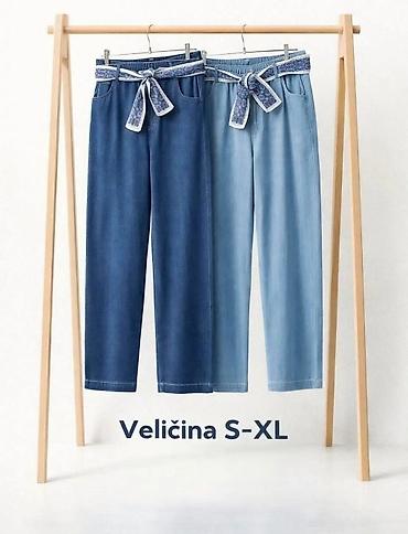 comma sakoi: Ženske ležerne pantalone od mekanog denima sa ukrasnim pojasom/šljok — 1