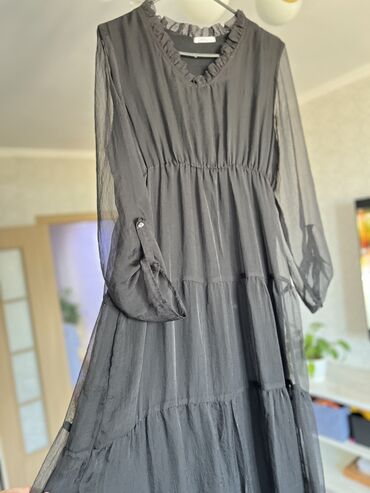 вечерние платье чёрный: Вечернее платье, Длинная модель, Шелк, С рукавами, M (EU 38)