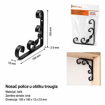 KMT Crna cvet nosač 9364600 Dekorativni nosač police u obliku trougla