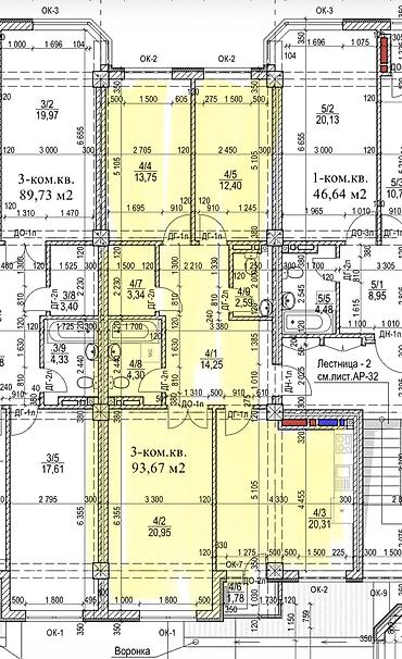 120: 3 комнаты, 94 м², парк Фучика Элитка, 3 этаж, ПСО (под самоотделку) — 3