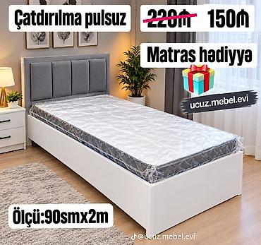 Tək nəfərlik çarpayı – ölçü: 90 sm x 2 m. Müasir minimal dizayn