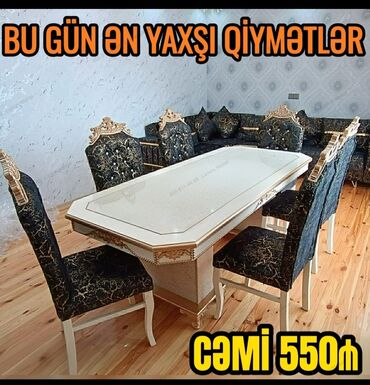 Masa və oturacaq dəstləri: Qonaq otağı üçün, Yeni, Açılmayan, Dördbucaq masa, 6 stul