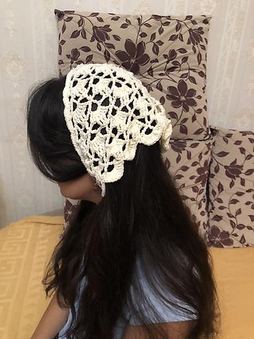 baş ortusu: Zərif əl işi kroşe saç örtüsü/bandana - Material: qalın, yumşaq — 1