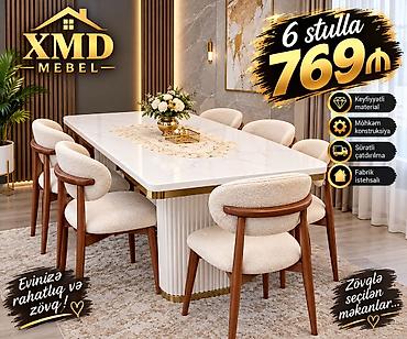 hamam xoncasi: XMD Mebel – yemək masası dəsti - Dəst: yemək masası + 6 ədəd stul - — 1