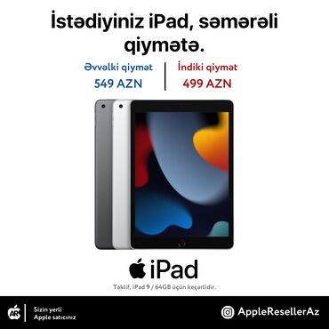 Apple iPad: Yeni Apple iPad 9 (2021), 10,2", 64 GB, Ünvandan götürmə, Ödənişli çatdırılma, Rayonlara çatdırılma