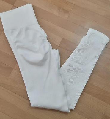 Helanke, biciklistički šortsevi: Ženske bele rebraste helanke – visok struk - Model: bešavne helanke — 3