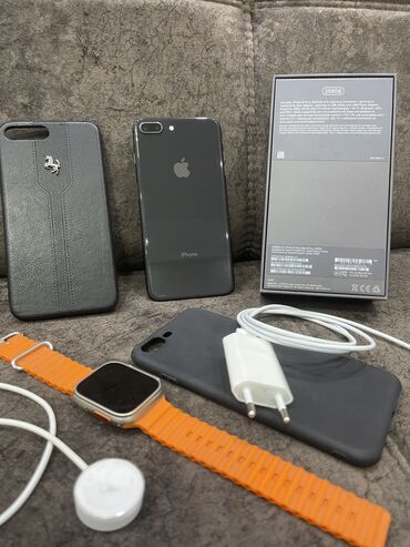 Apple iPhone: IPhone 8 Plus, Б/у, 256 ГБ, Jet Black, Зарядное устройство, Защитное стекло, Чехол, 78 %