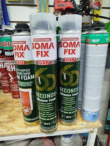 Монтажная пена: Пена клей Somafix 60 секунд 430 сом; Саморезы по дереву, металлу все — 1