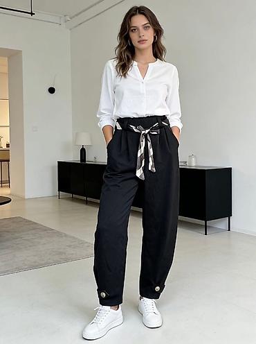 Pantalone: Ženske pantalone sa visokim strukom i kaišem-šalom - Kroj: visok — 8