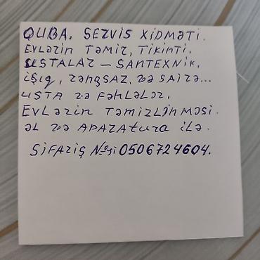 Quba – servis xidməti - Mənzil və fərdi evlər üçün təmir-tikinti lalafo.az -da Quba – servis xidməti - Mənzil və fərdi evlər üçün təmir-tikinti