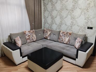 Sifarişlə digər ev mebeli: Künc divan, Qonaq otağı üçün, Parça, Bazalı, Açılan