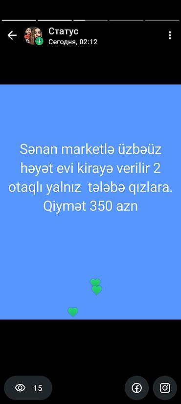 binə menzil: Kirayə: 2 otaqlı mənzil (mətbəxli) Plan: - Geniş, uzunsov qonaq/yataq — 7