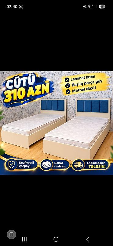 Məhsul: İkili tək nəfərlik çarpayı dəsti - Rəng: laminat krem -