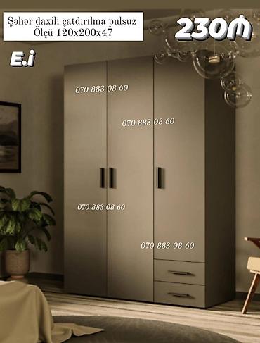 Dolablar: 3 qapılı paltar dolabı - Ölçü: 120 x 200 x 47 sm - Rəng: tünd boz — 1