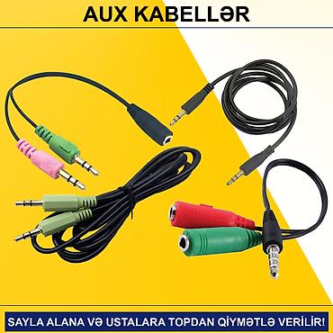AUX Kabellər ⭐Keçid AUX to Audio+Microphone – 5 AZN (Topdan 3 AZN)