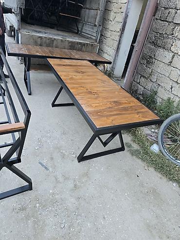 Masa və oturacaq dəstləri: Sənaye üslubunda yemək/iş masası və oturacaqlar - Material: qalın — 2
