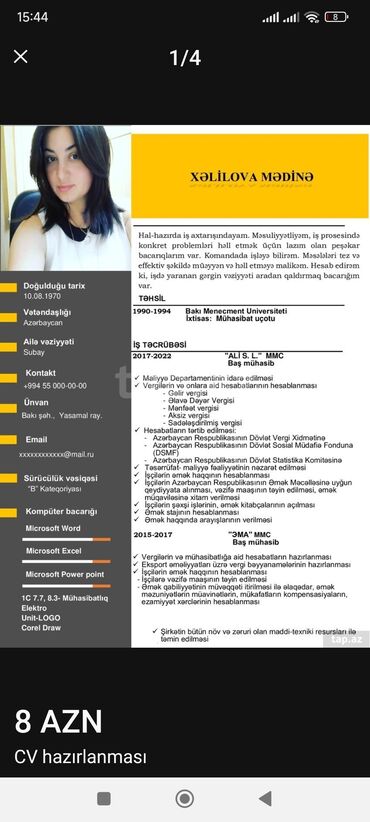 sumqayitda is: Xidmət: Peşəkar CV hazırlanması - Müasir standartlara uyğun