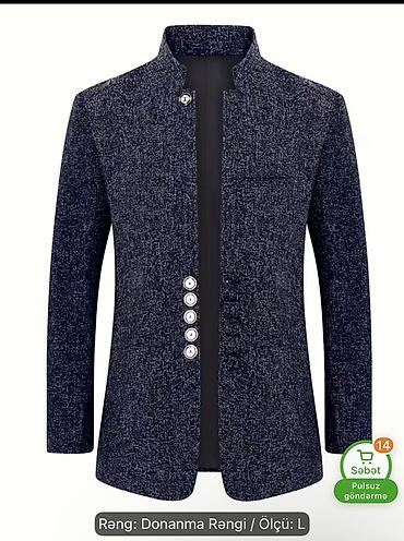 üst geyimleri: Kişi jaketi – donanma rəngi, ölçü: L - Stil: Mandarin yaxalı — 2