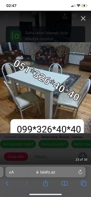 Masa və oturacaq dəstləri: Mətbəx üçün, Yeni, Açılmayan, Dördbucaq masa, 4 stul -da lalafo.az — 17 Masa və oturacaq dəstləri: Mətbəx üçün, Yeni, Açılmayan, Dördbucaq masa, 4 stul — 17