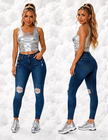 marka only: Ženske skinny farmerke sa visokim strukom i poderotinama na kolenima — 1