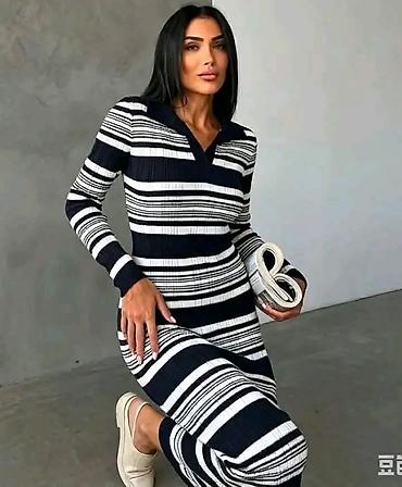 bez baletanke: Rebrasto pletena ženska haljina sa prugama - Model: uska rebrasta — 5