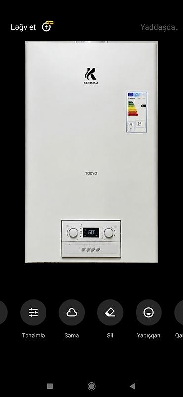 kombi kutusu: Qazan və kombi modelləri - TERMOGAZ, 28 kW, tək esenjor. Ön paneldə — 4