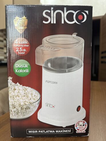 Mini popkorn aparatları: Sinbo popcorn aparatı. İşlənməyib, öz qutusundadı, hər şeyi üzərində