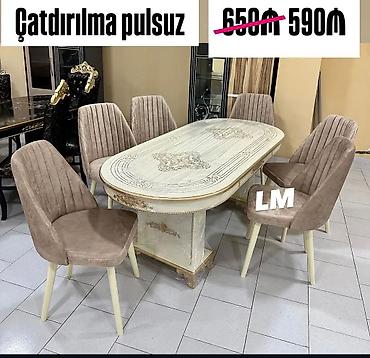 - Klassik üslubda yemək dəsti - Dəst: 1 masa + 6 stul - Masa: oval