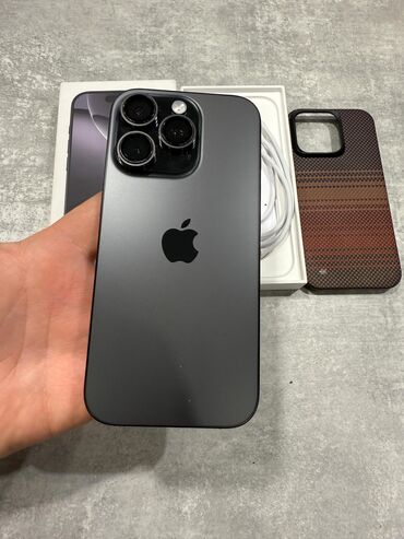 Apple iPhone: IPhone 16 Pro, Б/у, 256 ГБ, Black Titanium, Защитное стекло, Чехол, Кабель, 100 %