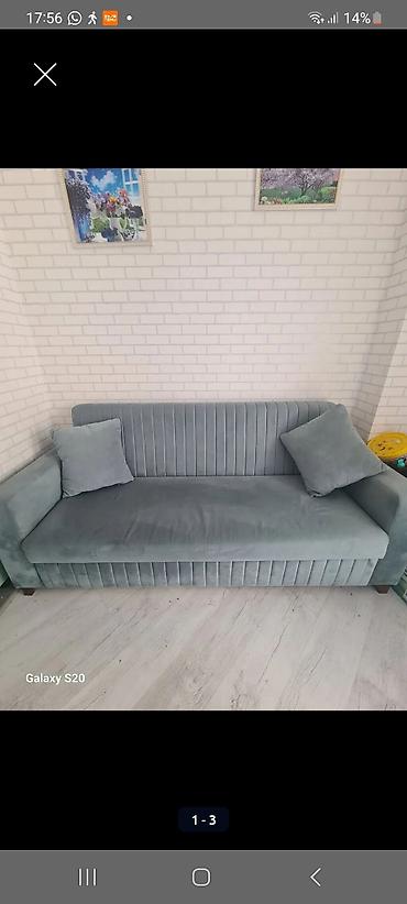 Mavi-boz rəngdə, klassik-modern üslubda 3 nəfərlik düz korpuslu divan