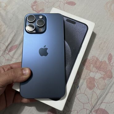 телефон 16 про макс: IPhone 15 Pro Max, Колдонулган, 512 ГБ, Blue Titanium, Куту, 87 %