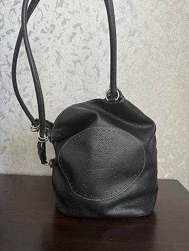 Çantalar: Qara dəridən çiyin çantası - Material: yumşaq teksturalı süni dəri - — 1
