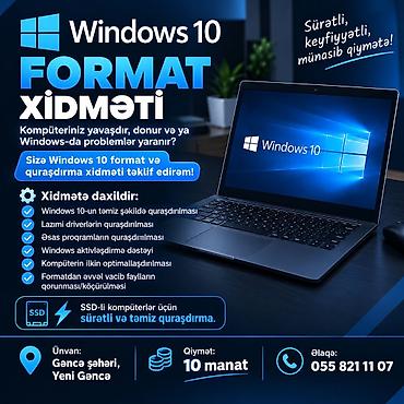 komputer formati: Windows 10 və 11 format və quraşdırma xidməti Kompyuteriniz — 1