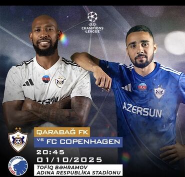 3 d aboylar: Qarabağ FK Kopenhagen oyunu bileti 01.10.25 Əldə 2 bilet var . 13-