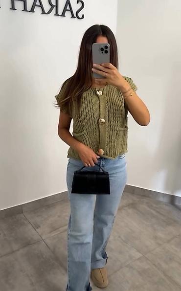 Prsluci: 🔥Pleteni ženski prsluk sa kratkim rukavima i velikim dugmadima 1700 — 7