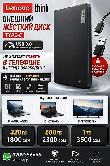 Внешний жёсткий диск Lenovo Think с интерфейсом Type‑C и поддержкой