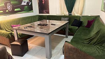divan kafe: L formal qonaq/istirahət guşələri üçün L formalı künc divan və mərmər — 2