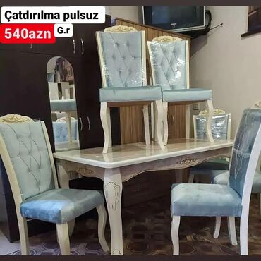 açilan stol: Для гостиной, Новый, Раскладной, Прямоугольный стол, 6 стульев