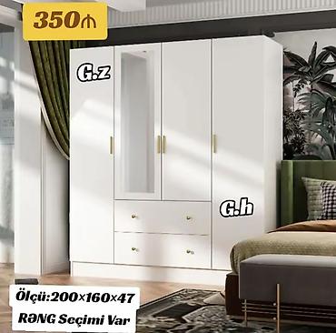 susə dolab: Ağ rəngdə, müasir dizaynlı geyim şkafı - Ölçü: 200×160×47 sm - Üç — 1