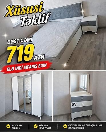 Yataq otağı dəsti – xüsusi təklif Dəst tərkibi: - Çarpayı: ağ və boz