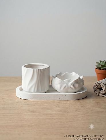 алоэ гулунун дарылык касиети: Minimalist seramik dəst – 3 hissə - Material: yüksək keyfiyyətli ağ — 1