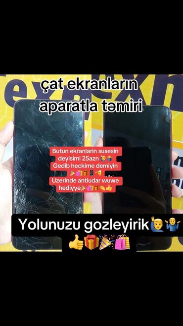 Telefonlar, planşetlər: Butun modelerin ekran ve uz suse deyisimi👍📱