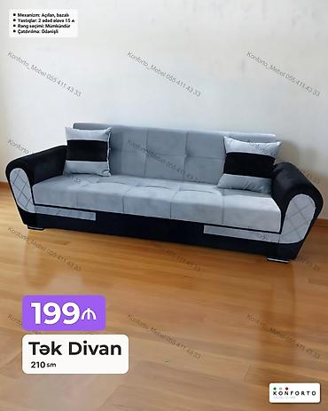 Divanlar: Tək divan – 210 sm - Mexanizm: açılan, bazalı (yuxarıdan qaldırılan — 1