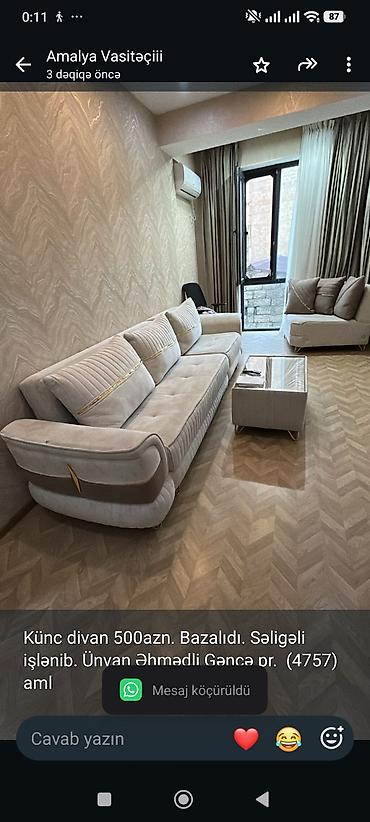 Диваны: Künc divan 500azn. Bazalıdı. Səligəli işlənib. Ünvan Əhmədli Gəncə pr — 1