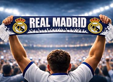 Текстиль: Real Madrid azarkeş şərfi - Rənglər: tünd göy–ağ zolaqlı dizayn - — 1