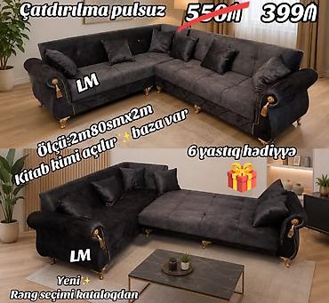 софа кровать: L formalı yumşaq künc divan. Tünd boz rəngdə, zərif və müasir görünüşə — 1