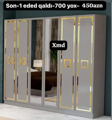 qapi ucun vinil: Mebel dolabı – 6 qapılı, güzgülü model - Rəng: boz (qızılı dekor — 1